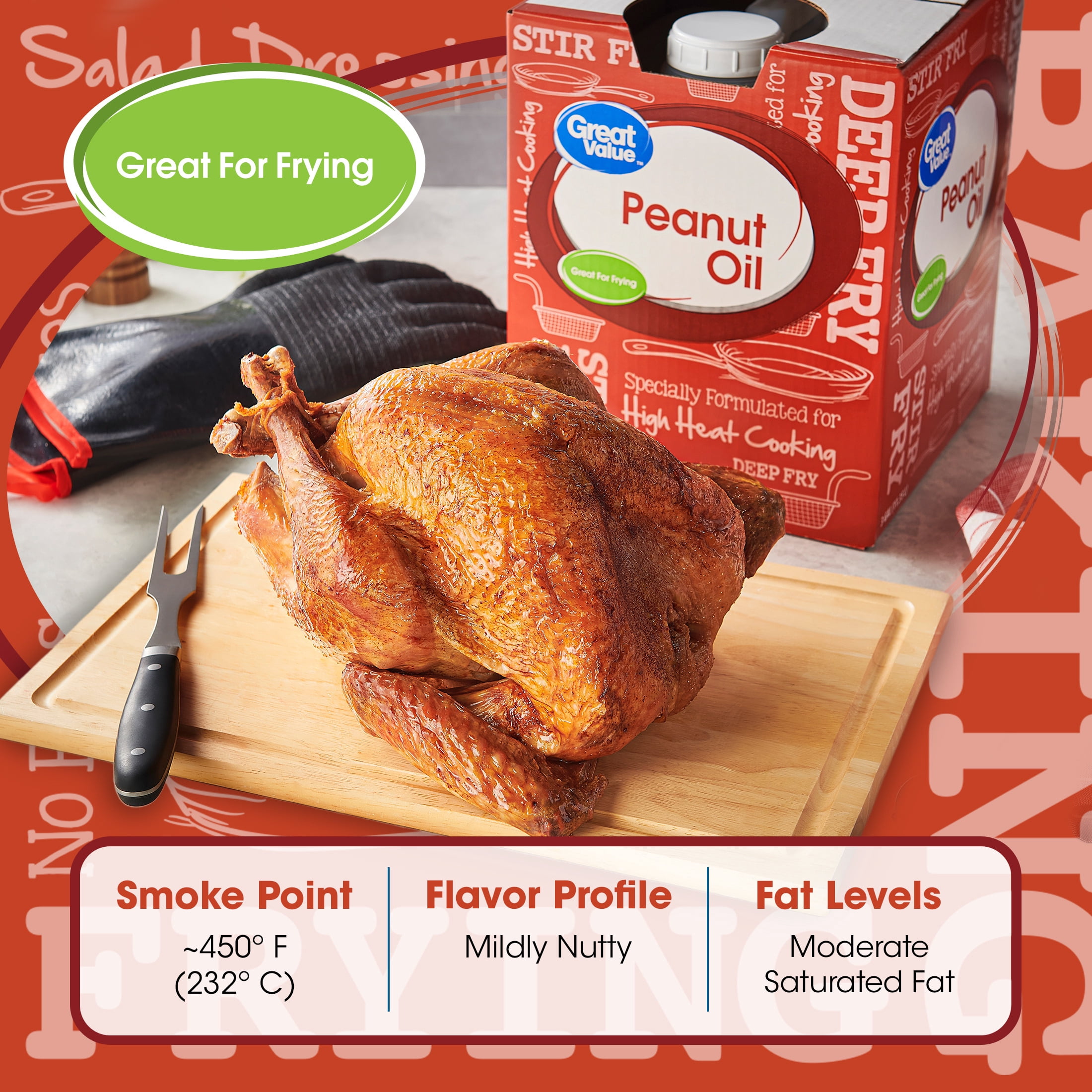 (3 pack) Great Value Peanut Oil, Heart Healthy and Versatile, 3 Gallon Bottle
