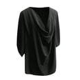 thumbnail image 5 of QQAMB Womens T-Shirts 3/4 Sleeve V-Neck Solid Color Wrap Draped Front Blouses Tops Black 3XL, 5 of 6