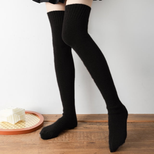 2 Paires de Bas en Laine au-Dessus du Genou Épaissis Bas d'Hiver pour Femmes en Laine Chauds Bas pour Femmes Automne et Hiver Bas en Laine à Ressorts Bas Hauts Bas de compression Noir
