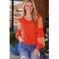 thumbnail image 1 of Women's Red Studded V Neckline Exposed Seam Textured Knit Top, 1 of 5