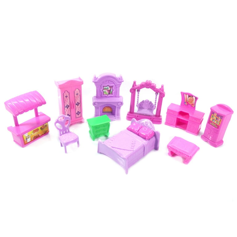 fashion toy sets kids plastic mini toy doll house furniture with doll