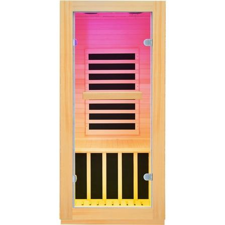 Sauna Home Sauna Spa Room 110V Low-EMF Canadian Hemlock Wood 900W Indoor Saunas with Control Panel and Tempered Glass Door, Speaker, 10-Color Lights Sauna Room 28.3 * 32.3 * 61.4 Inch