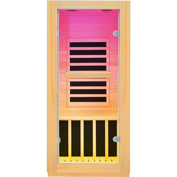 Sauna Home Sauna Spa Room 110V Low-EMF Canadian Hemlock Wood 900W Indoor Saunas with Control Panel and Tempered Glass Door, Speaker, 10-Color Lights Sauna Room 28.3 * 32.3 * 61.4 Inch