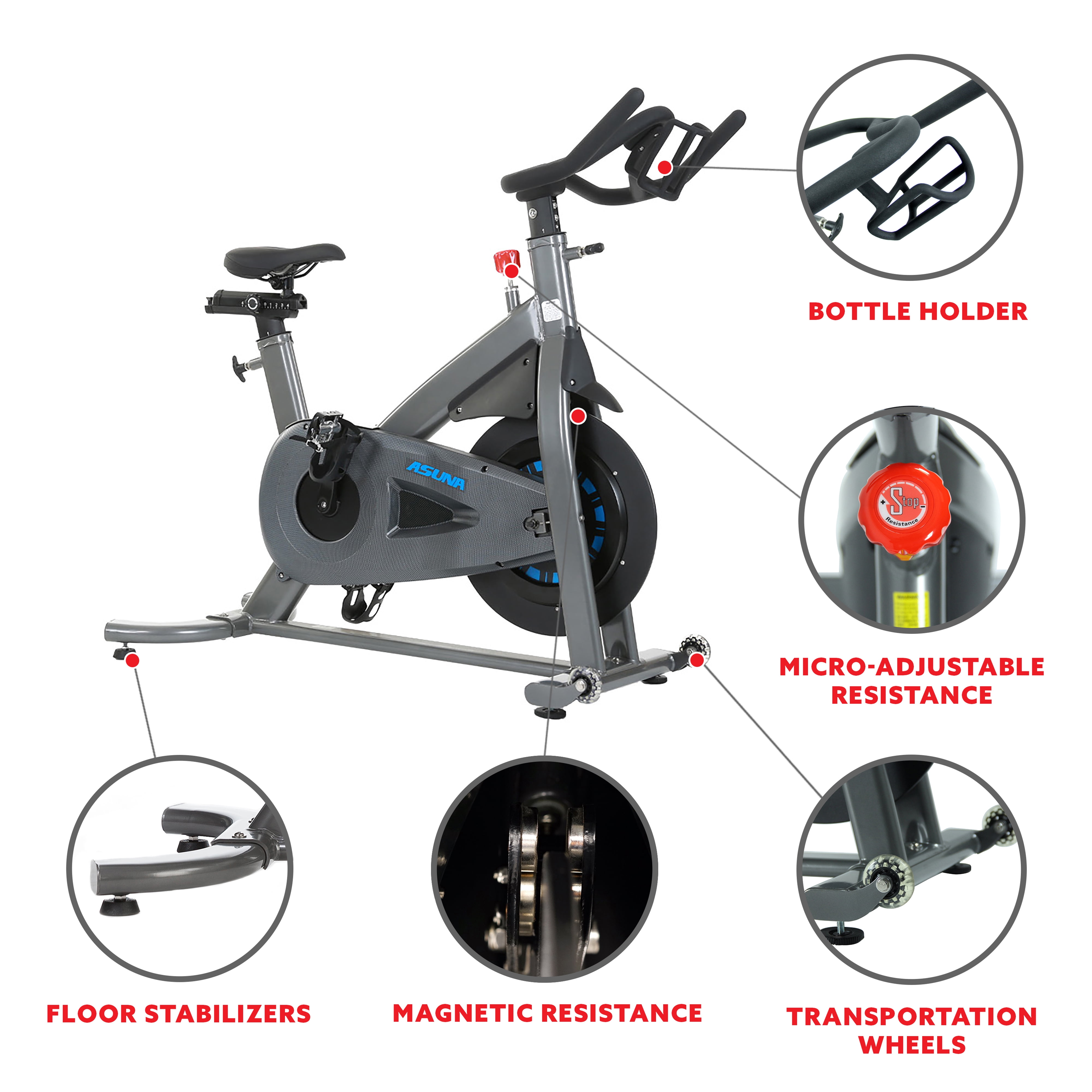 ASUNA 5150 Magnetic Chain Drive Turbo Commercial Indoor Cycling Trainer Exercise Bike