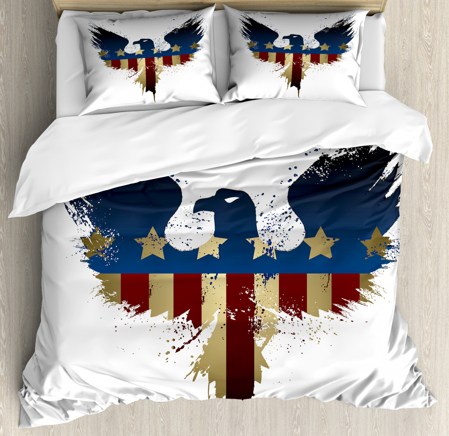 Ambesonne Eagle Queen Size Duvet Cover Set, The American Flag on Silhouette of National Bird of The Country Majestic Animal, Decorative 3 Piece Bedding Set with