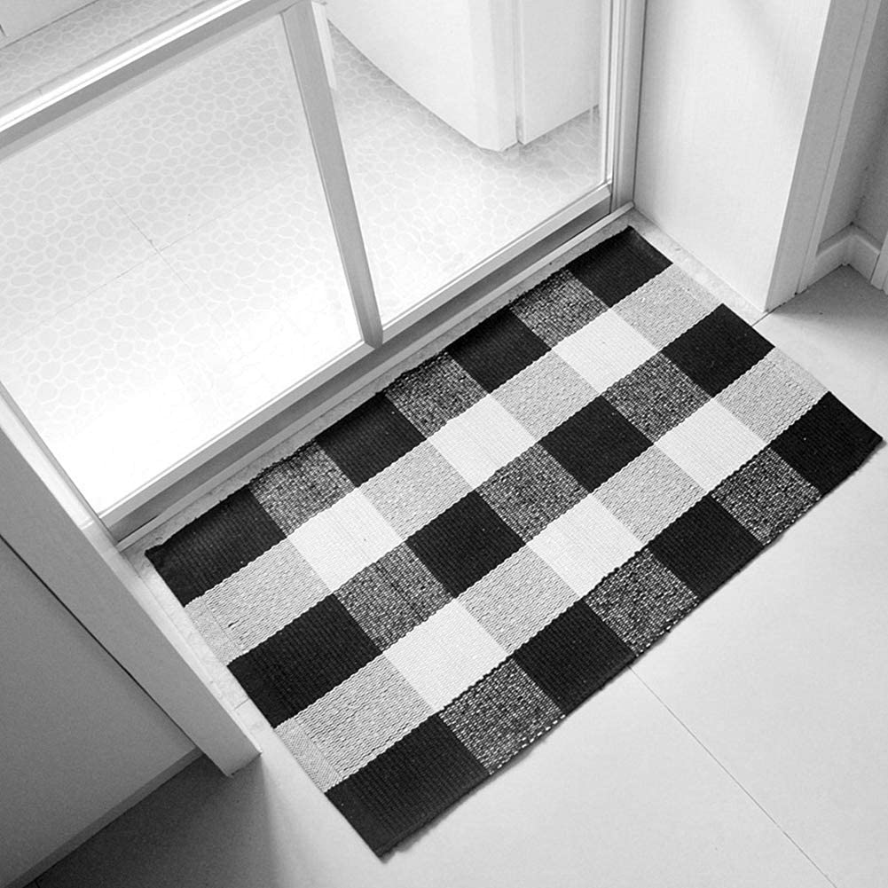 Cotton Buffalo Plaid Rugs Black and White Checkered Rug Welcome Door Mat (17.7"x27.5") Rug for Kitchen Carpet Bathroom Outdoor Porch Laundry Living Room Braided Throw Mat Washable Woven Buffalo Check - image 5 of 8