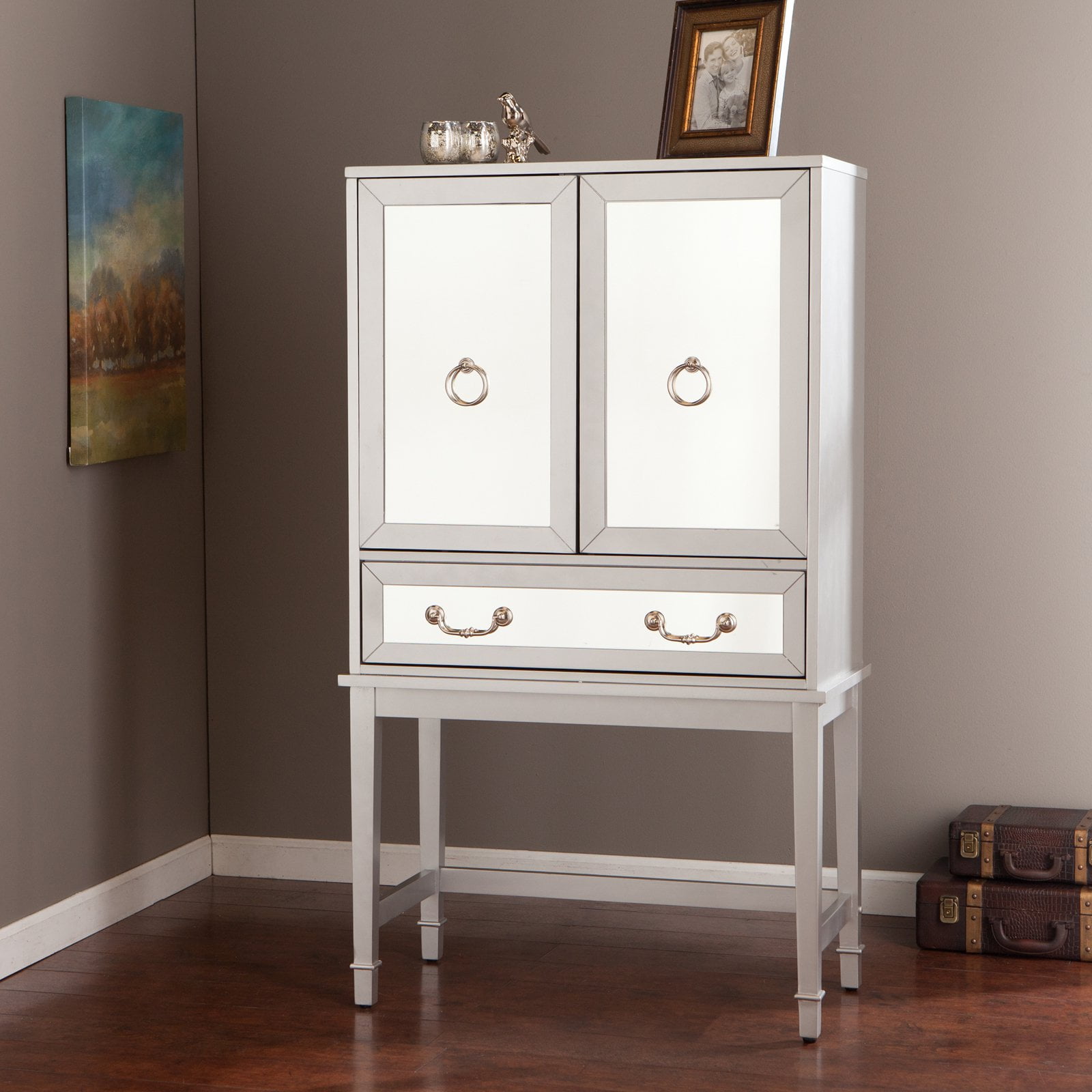 Southern Enterprises Mirage Mirrored Bar Cabinet Walmart Com