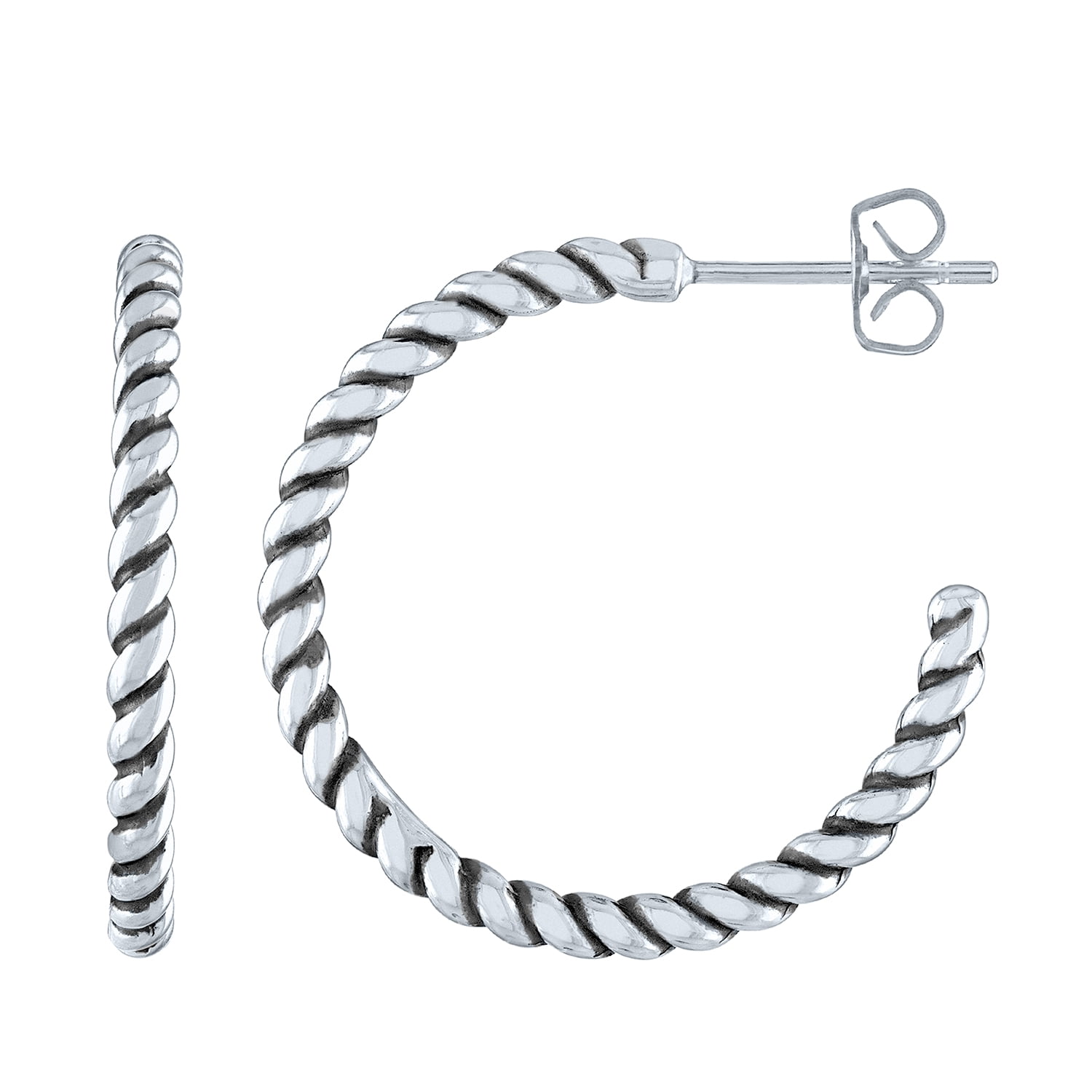 Ladies Brilliance Fine Jewelry Sterling Silver Hoop Earriings With Rope Design