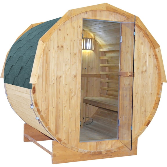 OUTEXER 4-6 Outdoor Barrel Sauna 4500W Spruce Wood Sauna Room with LED Explosion-Proof Light for Garden Patio Backyard