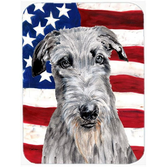 Scottish Deerhound With American Flag Usa Mouse Pad, Hot Pad Or Trivet, 7.75 x 9.25 In.