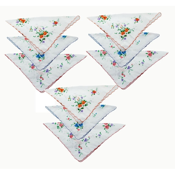 12 Pcs Women Floral Handcherchiefs 100% Polyester 11 in x 11 in
