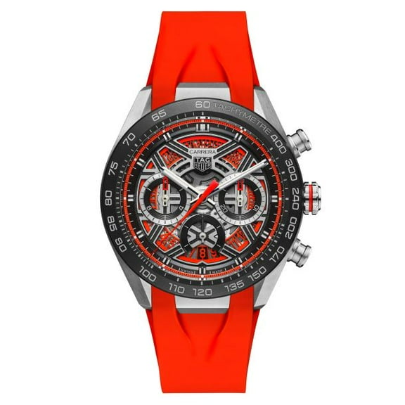 Tag Heuer Carrera Chronograph Extreme Sport Automatic Skeleton Dial Titanium Orange Rubber Strap Men's Watch CBU2082.FT6275