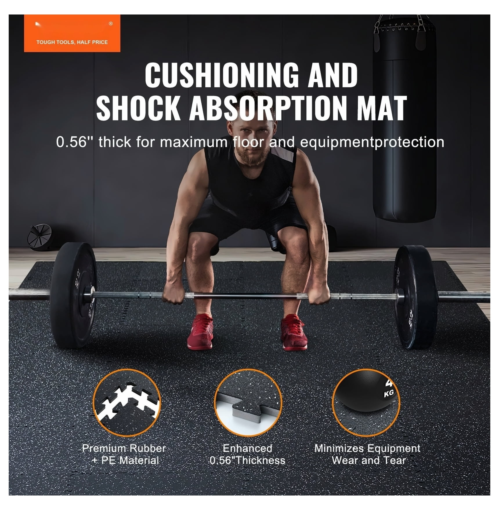 Gym Floor Mats 24x24, 25PCS 0.56" Thick EVA Foam Rubber Interlocking Tiles - 100 sq ft Coverage, Waterproof Workout Flooring for Home Gym, Garage, Black & White