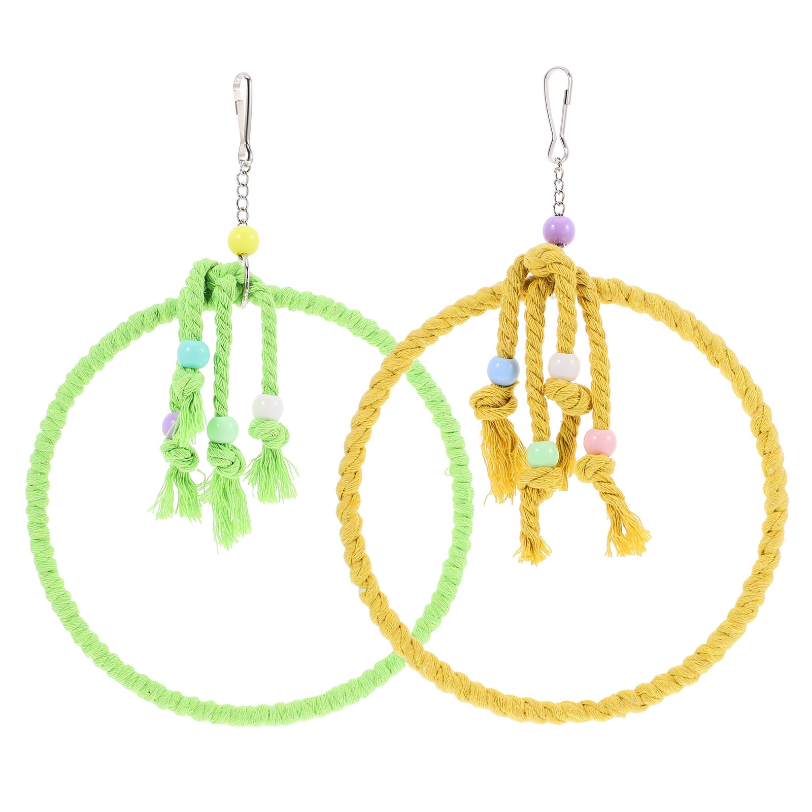 Vosarea 2Pcs Cotton Braided Bird Swing and Perch Rope Ring for Parrot Cage Accessories
