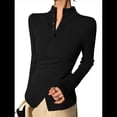 thumbnail image 3 of Suéter Básico de Punto para Mujer, Elegante Jersey de Cuello Alto con Botones, Corte Entallado, Abertura Cruzada y Larga. Negro M, 3 of 8