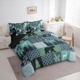 thumbnail image 3 of Homewish Safari Deer Bear 7-Piece King Bedding Set - Green Plaid Jungle, 3 of 8