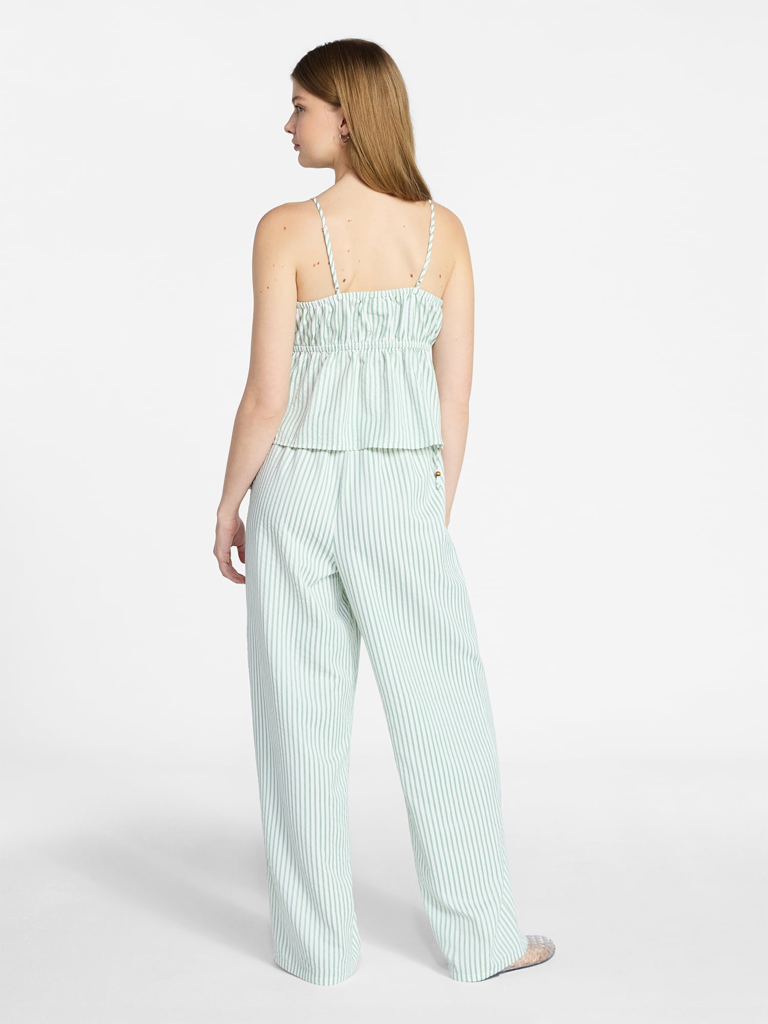 No Boundaries Seersucker Double Tie Cami Top and Pants Set, 2-Piece, Women's XXS-XXL