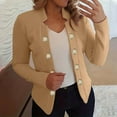 thumbnail image 3 of Lcziwo Women's Short Blazer Long Sleeve Notch Collar Cardigan Blazer Open Front Office Work Jackets Plain Button Up 2025 Outerwear Khaki,S, 3 of 5