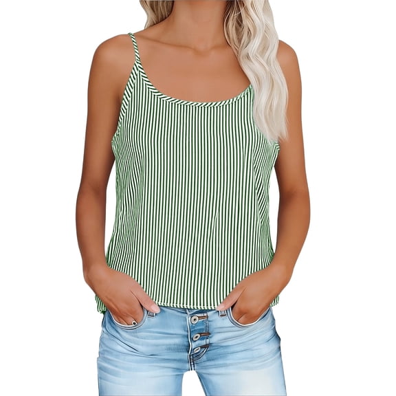 MYAOYI Women's Striped Sleeveless Cami Tank Top, Casual Round Neck Spaghetti Strap Loose Blouse for Office Daily Wear Weekend Dating