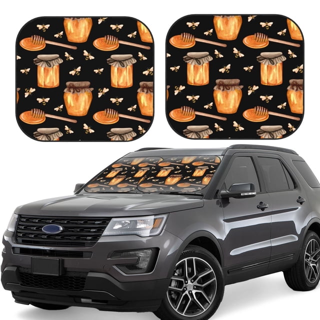 Saiise Bee and Honey for Foldable Car Sun Shades (2-Pack) Offer Sun Protection with an Easy-fold Design for Convenient Windshield Shading-Small