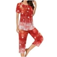 thumbnail image 4 of Tnhcen Women's Christmas Pajamas Set Loose Fit Round Neck Short Sleeve Button Top 7/8 Pants Festive Reindeer Print Sleepwear for Women Cozy Holiday Sleepwear & Loungewear, 4 of 6