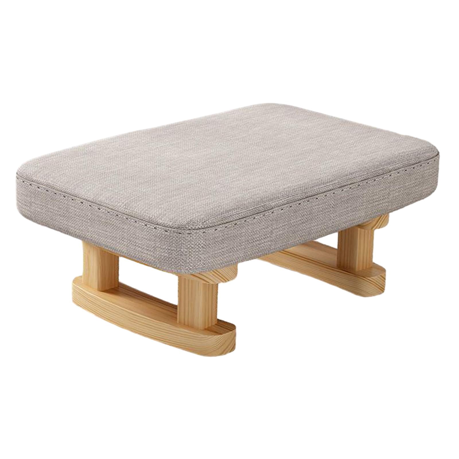 Small Low Ottoman Foot Rest with Wooden Legs, Shoes Changing Chair, Soft Rectangle Chair Step Stool, Padded Footstool for Living Entryway gray
