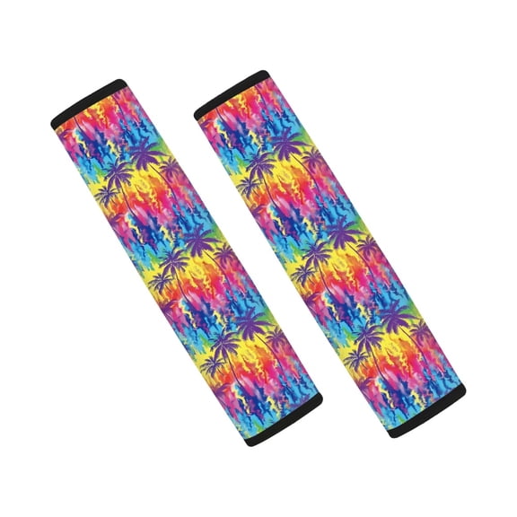 Chririnla Tie-Dye Coconut Tree Print Seat Belt Shoulder Pad Reduce Impact Car Seat Belt Pads Soft Universal Compatible with Auto Sedan
