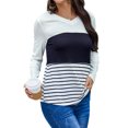 thumbnail image 4 of Women Stripe Print Colorblock V-Neck Long Sleeve Top, 4 of 7