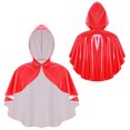 thumbnail image 3 of Hansber Women's Shiny Patent Leather Hooded Cloak with Front Button Closure for Party Club Rave Halloween Red One Size, 3 of 7