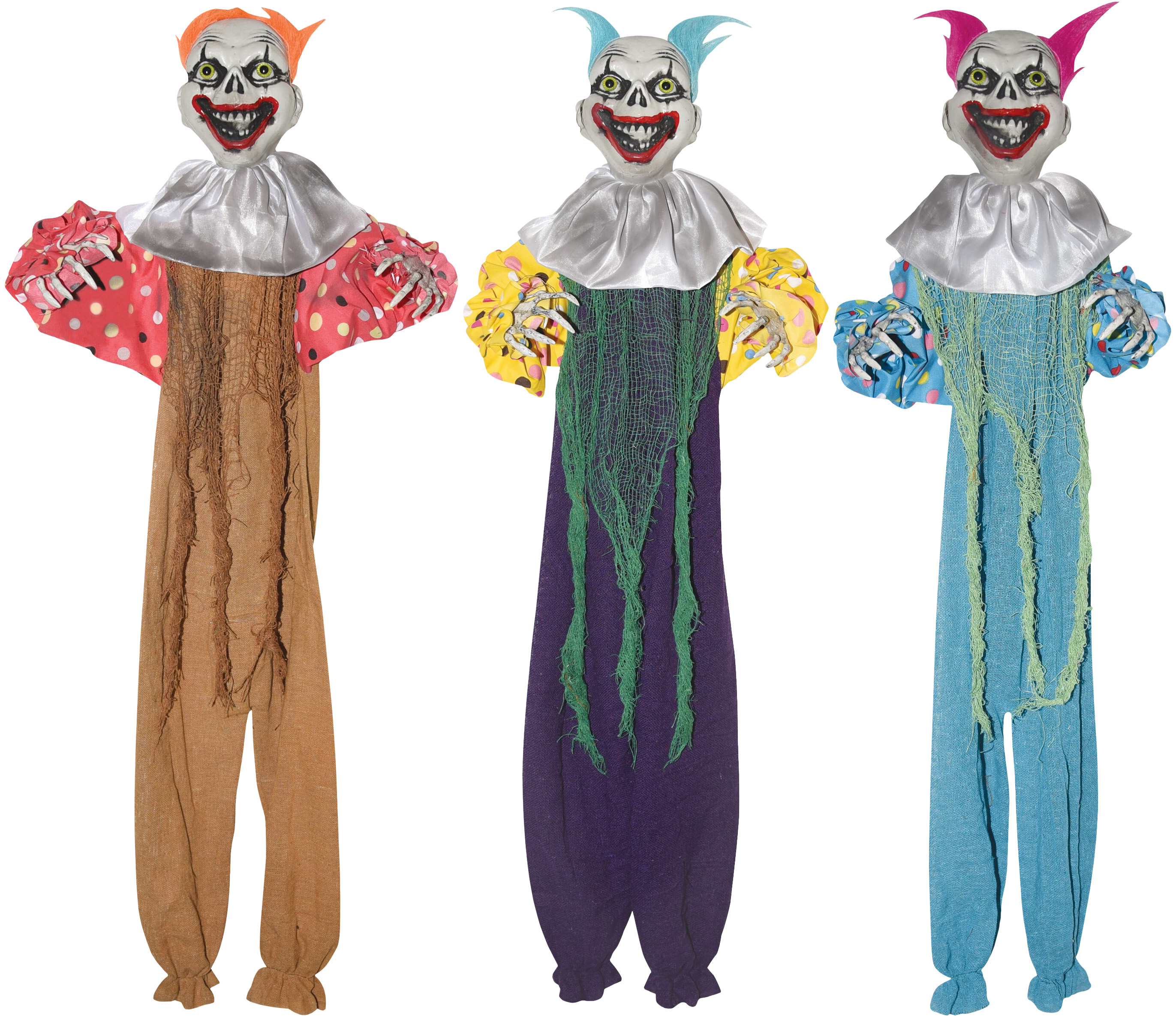 3 Assorted Creepy Hanging Clowns Halloween Prop