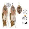 thumbnail image 4 of Vangania aretes largos mujer Buho Gold con plumas cuero y perla artesanal, 4 of 4