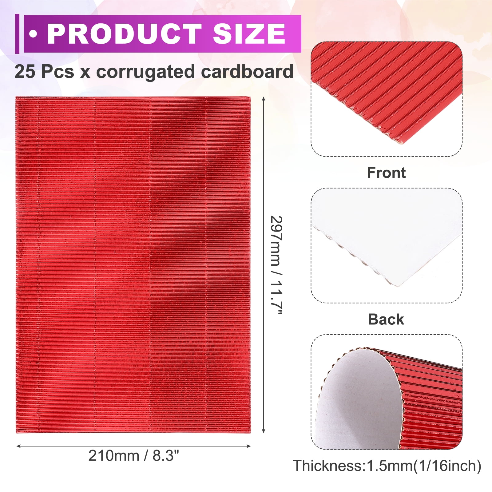 Uxcell 25 Sheets A4 Red Metallic Corrugated Cardboard Paper,8.3 inch  x 11.7 inch Shiny Corrugated Paper for DIY Art Crafts, Scrapbooking, Gift Box