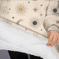 thumbnail image 3 of Oversized Wearable Blanket Hoodie,Beige Sun Moon Star Comet Pattern Sherpa Blanket Hoodie with Super Pockets,Super Warm Fuzzy Pullover for Women & Men, 3 of 6