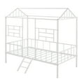 thumbnail image 4 of Metal House Bed with Roof and Windows, Twin Size Platform Bed Frame with Full-Length Guardrails and Ladder, Multifunctional Low Platform Bed Tent Bed, Can Bed Decorated, No Box Spring Needed, White, 4 of 7