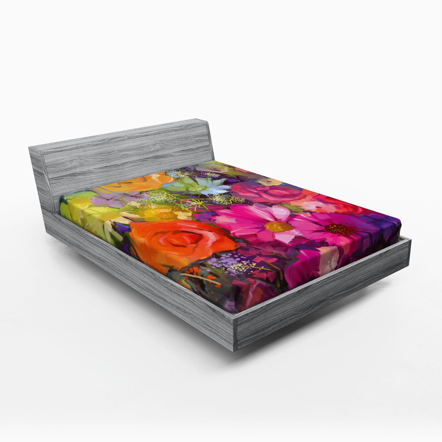 Floral Fitted Sheet Vibrant Flower Bouquet with Daisy Peony Gerbera Petals Romantic Arrangement