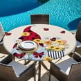 thumbnail image 6 of Beige Gnomes Daisy Round Tablecloth, Fitted Table Cover with Elastic for 36"-44" Round Tables, Pastoral Country Garden Floral Table Cloth Outdoor Indoor Dinning Party Waterproof Tablecloths, 6 of 7