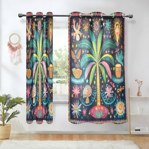 Yayeee Window Curtains Set of 2 for Living Room Light Filtering 63"x42", Coconut Tree