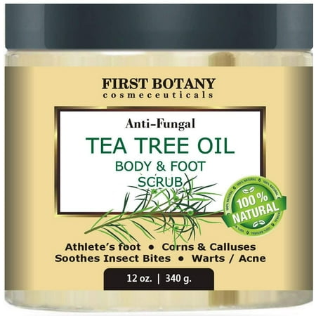 100% Natural Anti Fungal Tea Tree Oil Body & Foot Scrub 12 oz. with Dead Sea Salt - Best for Acne, Dandruff and Warts, Helps with Corns, Calluses, Athlete foot, Jock Itch & Body