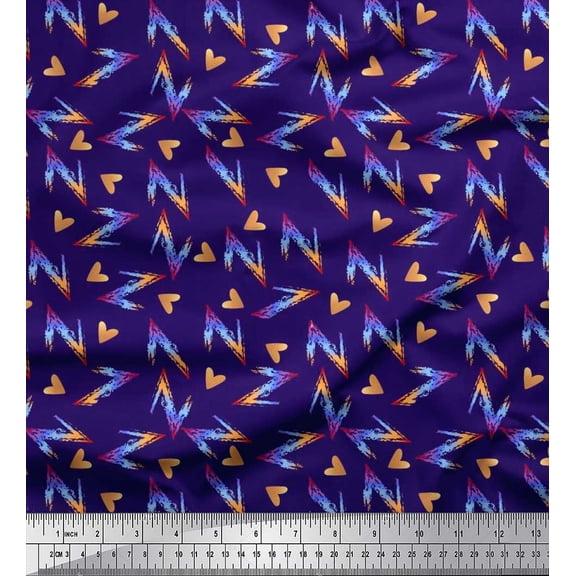 Soimoi Polyester Crepe Fabric Heart & Text Printed Fabric 1 Yard 42 Inch Wide