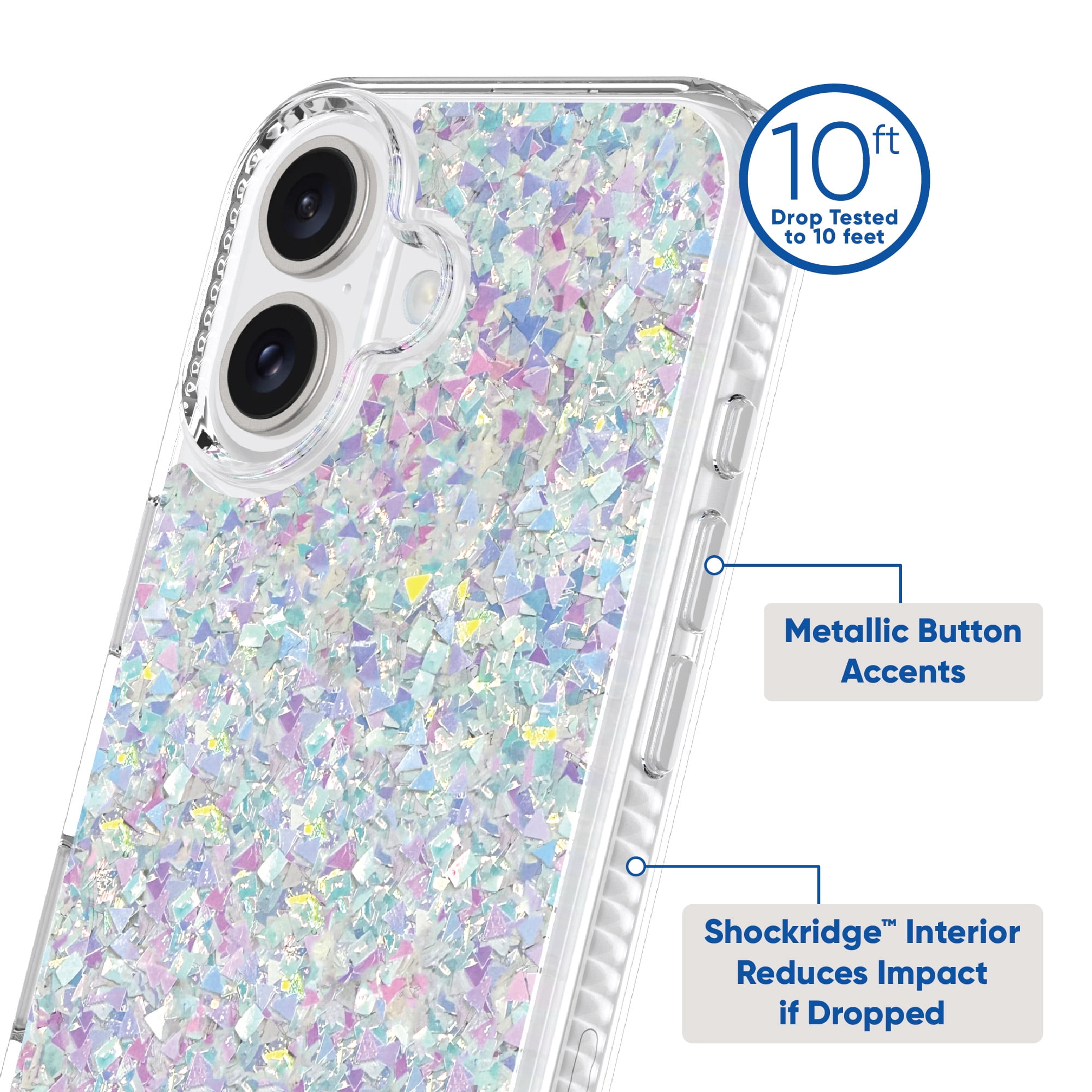 onn. Phone Case for iPhone 16 - Iridescent Glitter Fleck