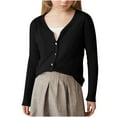 thumbnail image 2 of Girls Solid Color Knit Cardigan, Long Sleeve Button Down School Cardigan for Kids Black XXL, 2 of 5