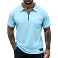 thumbnail image 3 of Hearthz Quarter Zip Men's Polo Shirt Mens Shirts Short Sleeve Collared Mens Golf Shirt Light Blue L, 3 of 7