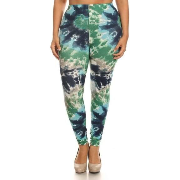 Plus Size Tie Dye Print, Full Length Leggings In A Fitted Style With A Banded High Waist