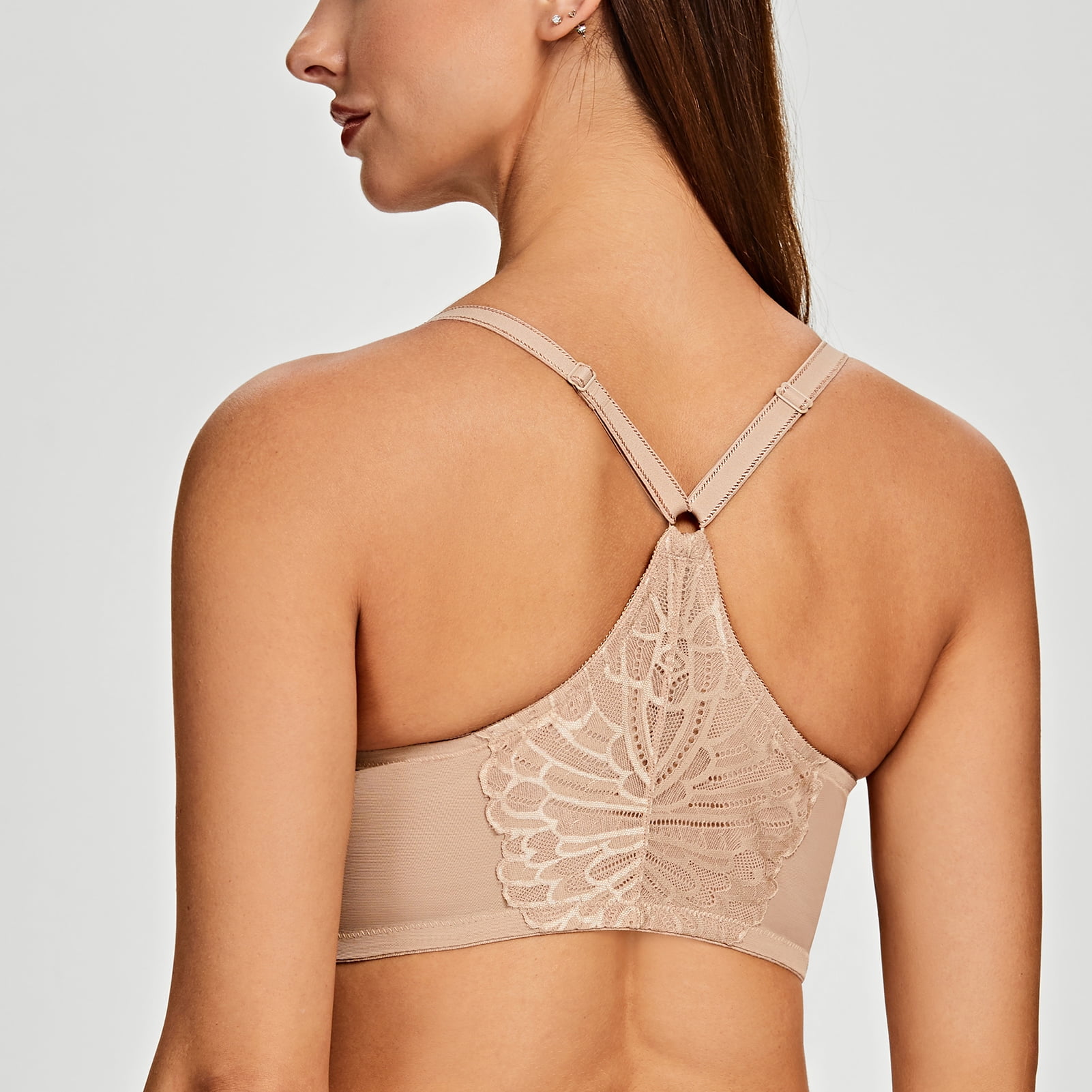 MELENECA Female Racerback Front Closure Unlined Underwire Bra for Women Beige 48F