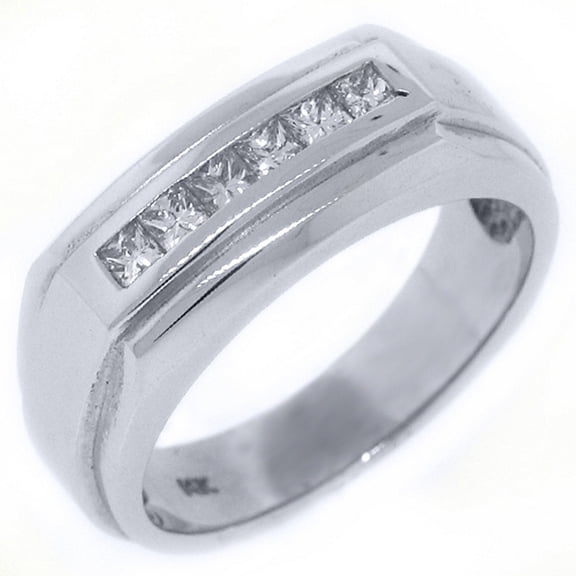 14k White Gold Mens Princess Cut 6-Stone Diamond Ring .57 Carats