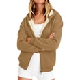 thumbnail image 2 of felwors Long Sleeve Sherpa-Lined Zip-Up Hoodie with Balloon Sleeves Oversized Fleece Sweatshirt for Women Winter Warm Casual Khaki for Size S, 2 of 6