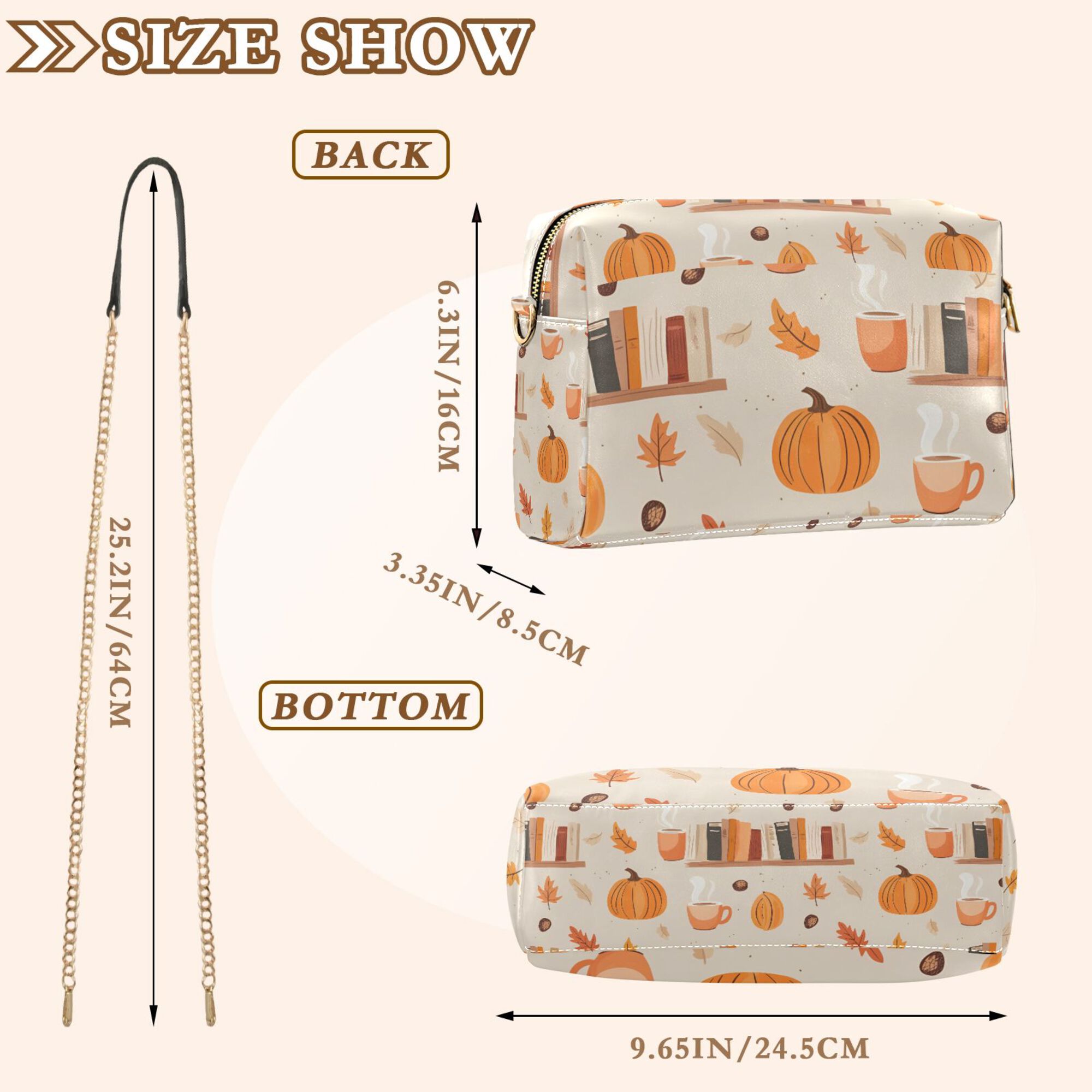 FORMRS Women Crossbody Purse with Chain Strap Vegan Leather Shoulder Handbag, Beige Fall Acorns Pattern