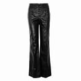 thumbnail image 2 of Womens Lace Up Front Flare Pants High Waisted Straight Leg Bell Bottom Slim PU Leather Skinny Pant Black S, 2 of 10
