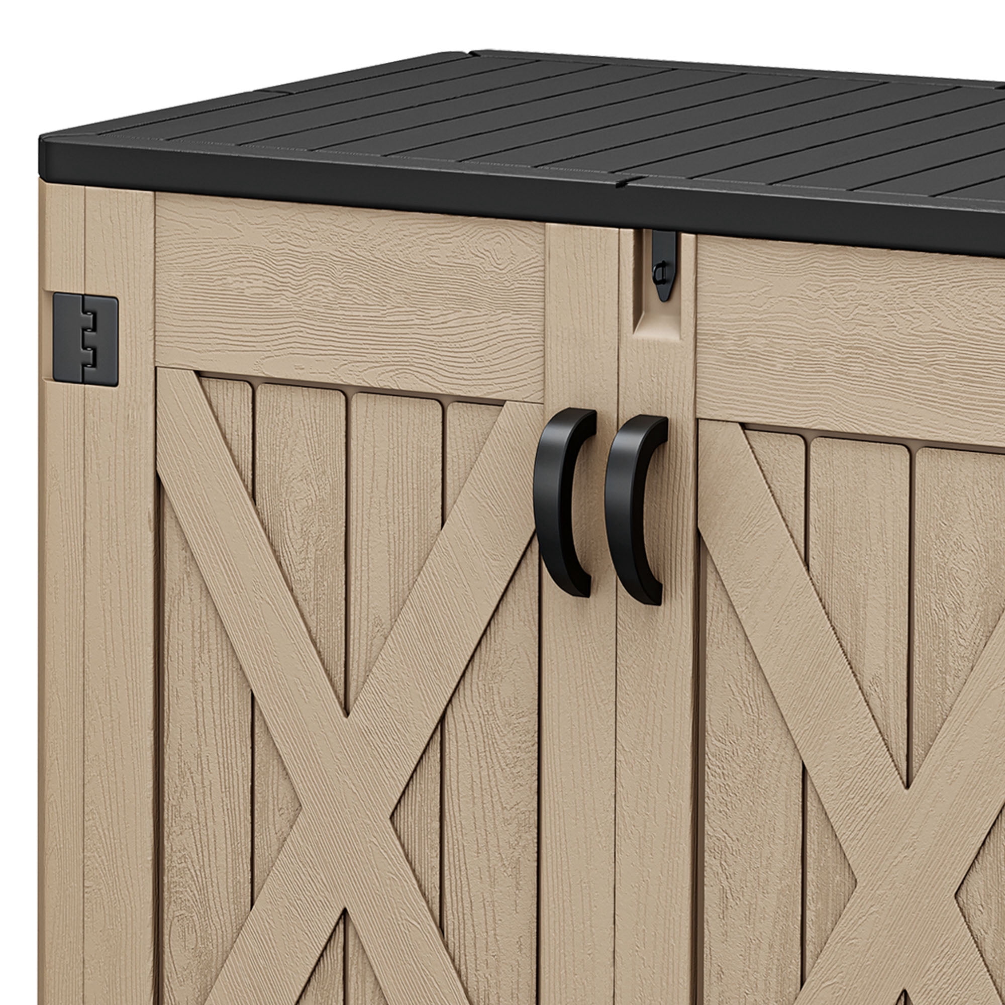 Uforic Outdoor Horizontal Storage Shed with X-Shaped Lockable Door, 35 Cu Ft Weather Resistant Resin Tool Shed, Brown