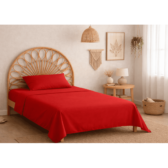 Juego De Sabanas Microfibra Soft Colores Lisos Individual Rojo Liso Sólido